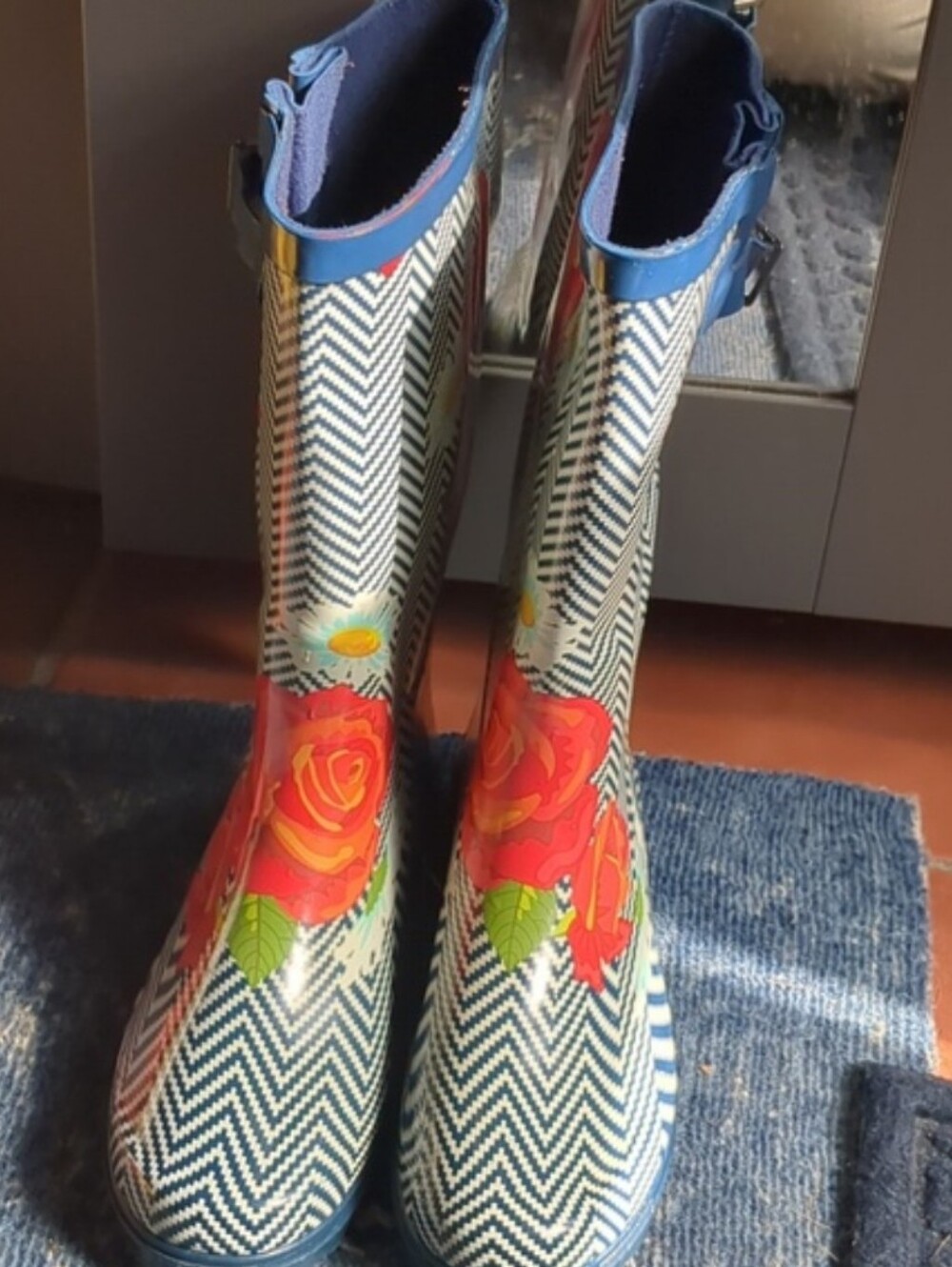 Landchief High Top Rubber Womens Rain Boots - Blue Wave